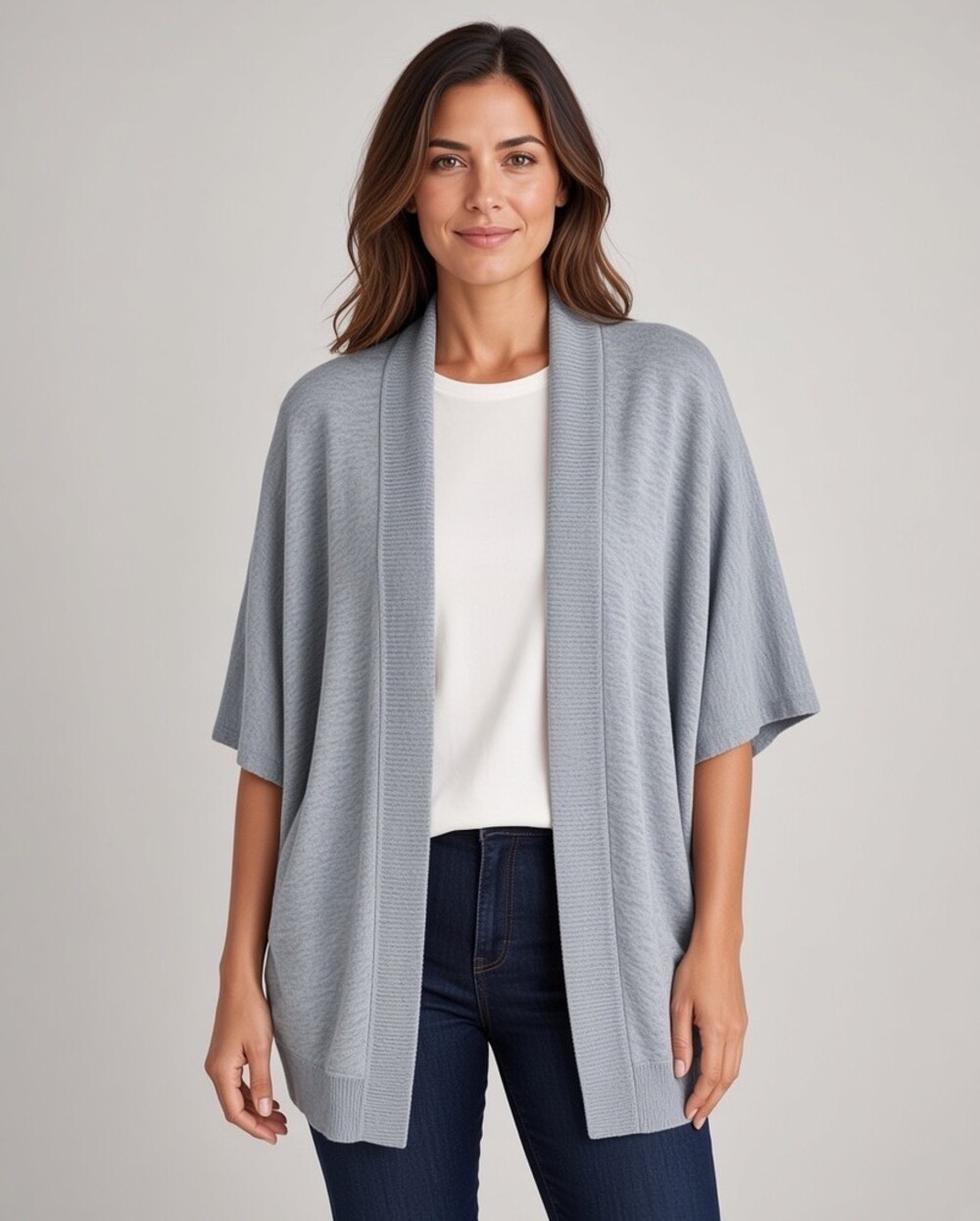 LOFT Cardigan Sweater Womens M/L Light Blue Open Front Draped Dolman